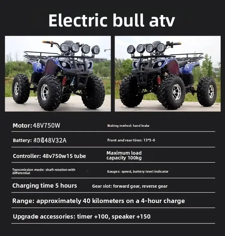Electric four-wheel off-road ATV all-terrain mountain motorcycle adult recreational electric motorcycle PowerGlide Motors & Accessories