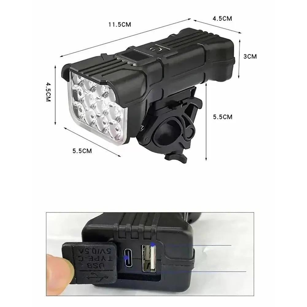 12 LED Bicycle Front Light Rechargeable Bike Light with Horn MTB Bicycle Head Lights Cycling Bike Safety Lamp for Night Riding PowerGlide Motors & Accessories