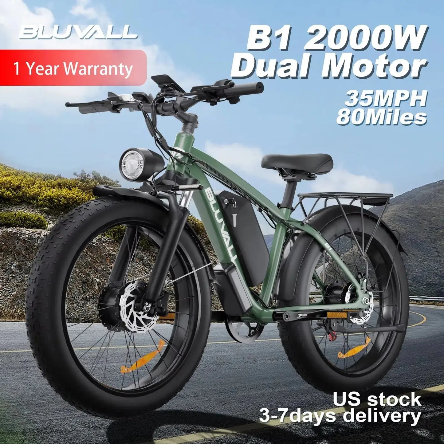 Moobelo M1 2000W Dual-Motor E-Bike 48V 22.4ah Fat Tires Full Suspension CE Certified US Warehouse Snow Beach Urban Riding Ebike PowerGlide Motors & Accessories
