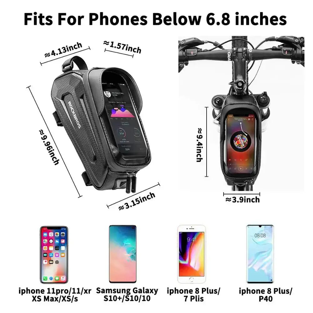 ROCKBROS Bicycle Bag Waterproof Touch Screen Cycling Bag Top Front Tube Frame MTB Road Bike Bag 6.5 Phone Case Bike Accessories PowerGlide Motors & Accessories