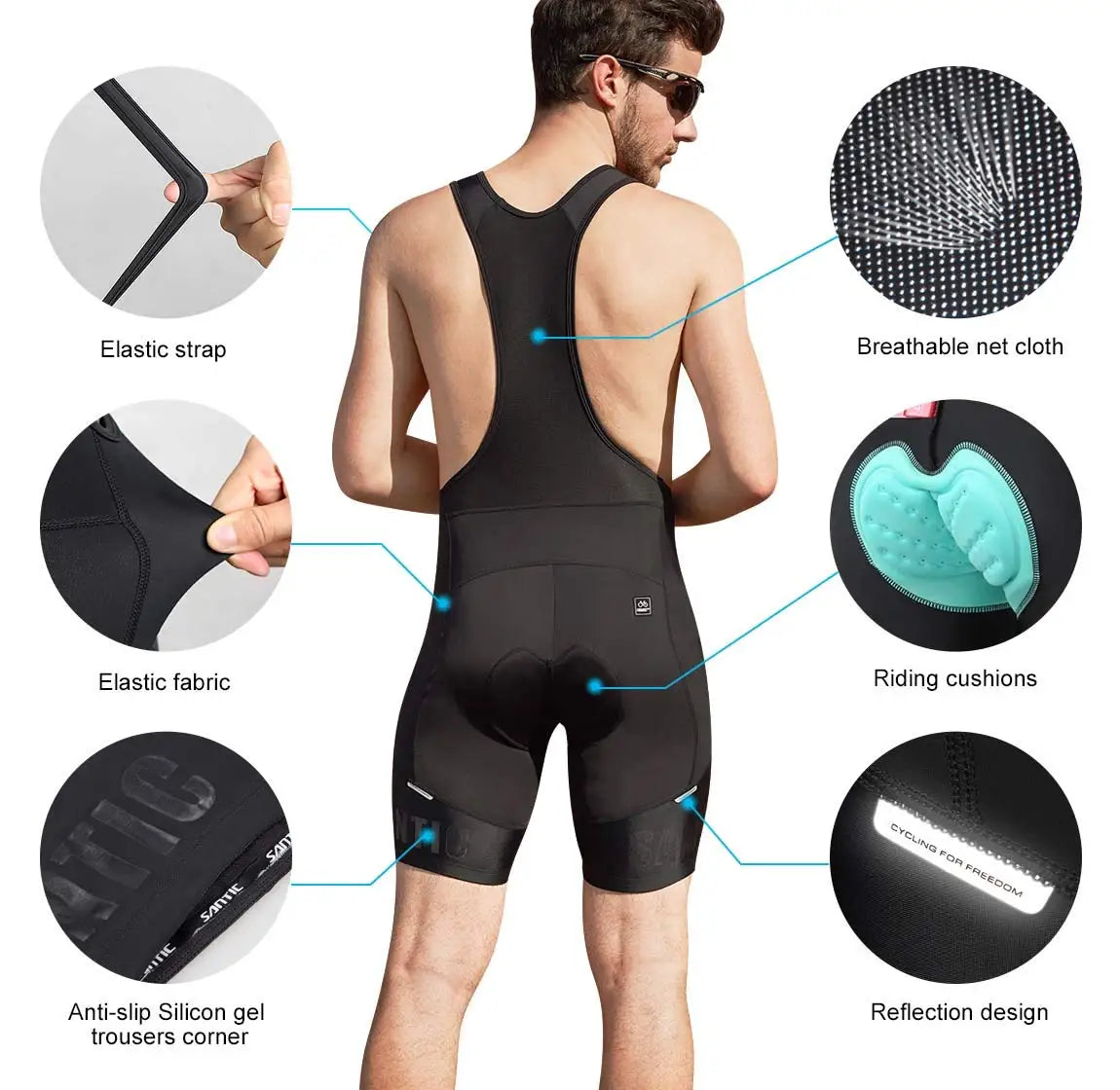 Santic Men Cycling Bib Shorts Summer 4D Padded Cycling MTB Shorts Summer Road Bicycle Bottom Middle-distance Riding K7MC033