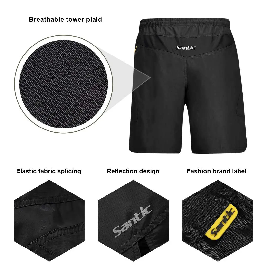 Santic Men Cycling Shorts Downhill Shorts 3D Padded Coolmax Loose Fit  Underwear  MTB  Bicycle Bottoms Riding Fitness