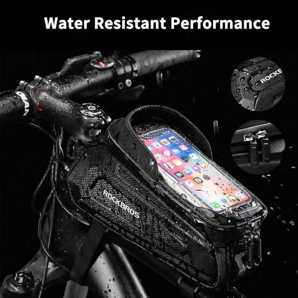 ROCKBROS Bicycle Bag Waterproof Touch Screen Cycling Bag Top Front Tube Frame MTB Road Bike Bag 6.5 Phone Case Bike Accessories PowerGlide Motors & Accessories