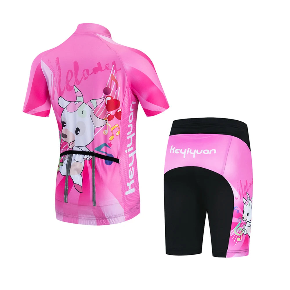 KEYIYUAN 2024 Summer Little Cute Short Sleeve Cycling Jersey Suit Child Bicycle Ride Clothing Kids Road Bike Sport Clothes