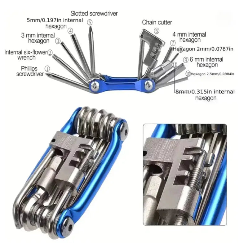 11 in 1 Bicycle Repair Tool Kit Mountain Bike Wrench Screwdriver Chain Hex Spoke Multifunction Bicycle Repair Set Cycling Tool