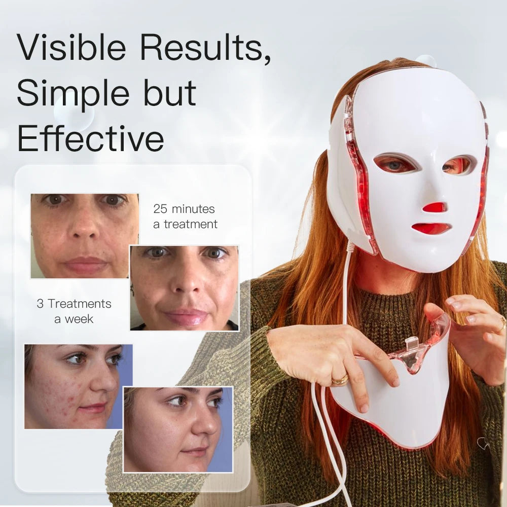 Home Use 7-Color Lights Led Facial Beauty Mask with Neck Anti Acne Skin Rejuvenation Whitening Beauty Instrument LED Face Mask