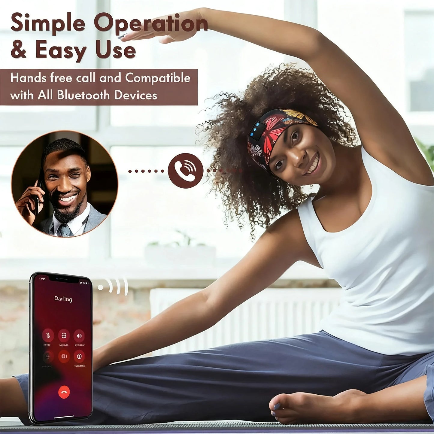 Butterfly Print Bluetooth Headband Sweatproof Sports Headset Workout Eye Mask Wireless for Sleep Workout Fit iPhone Android All
