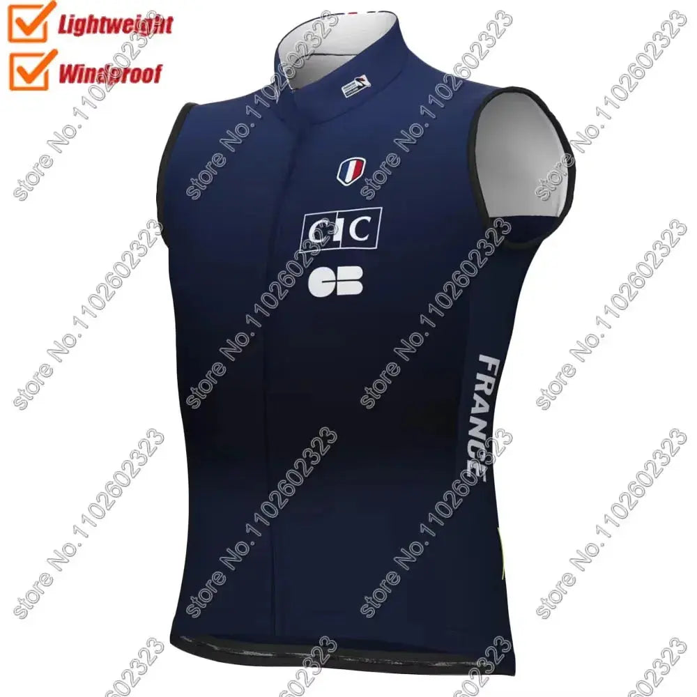 France National Team 2025 Wind Vest Cycling Jersey French Blue Sleeveless Windproof Lightweight MTB Ropa Maillot PowerGlide Motors & Accessories
