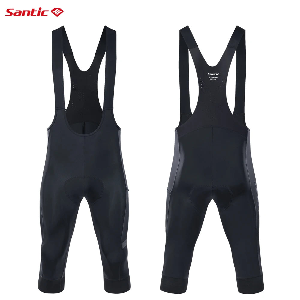 Santic Men's Summer Cycling Big Shorts Breathable Bicycle MTB 3/4 Bib Shorts Italian Shock Absorbing Cushion Bike Pants WM24C051