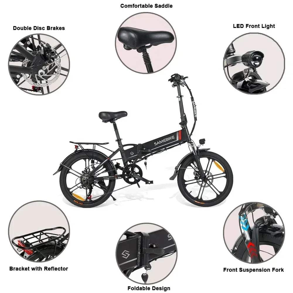 Samebike Electric Bike 350W Brushless Motor 48V10.4AH Battery Electric Bicycle 20-inch Tire Aluminum Alloy Folding Frame E Bike