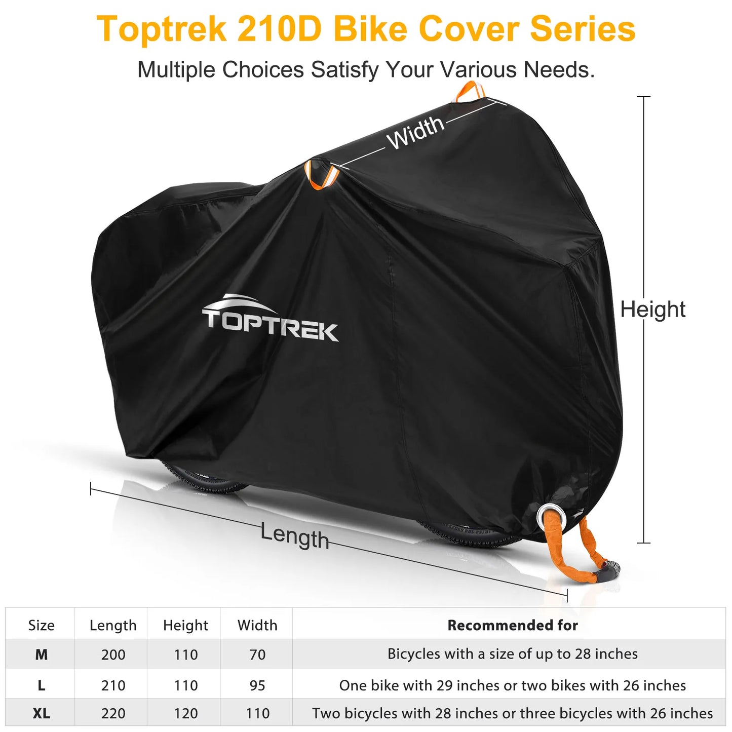 Toptrek Waterproof Bike Cover | 210T Oxford Fabric | All-Weather Protection