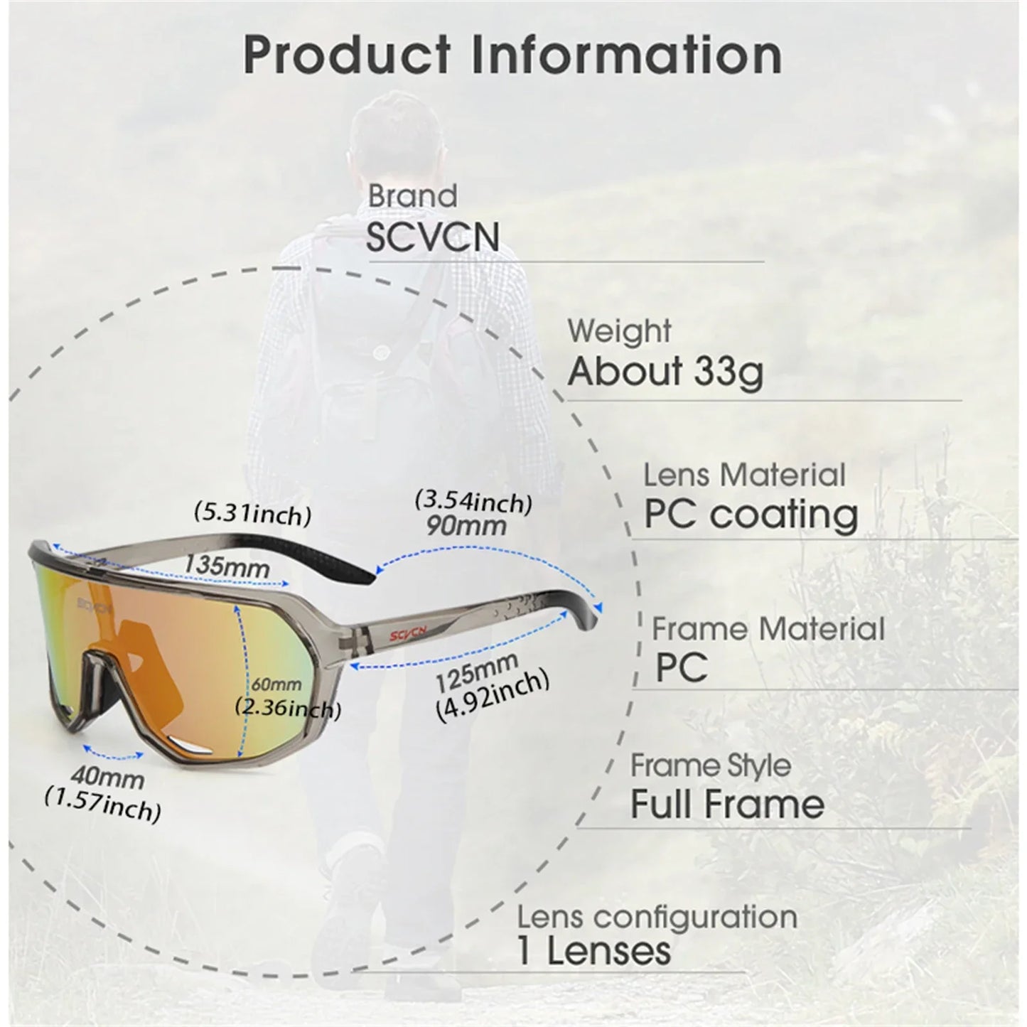 SCVCN Brand New Hiking Glasses Outdoor Sports Cycling Sunglasses UV400 Protective Glasses for Skiing Mountain Bike Accessories