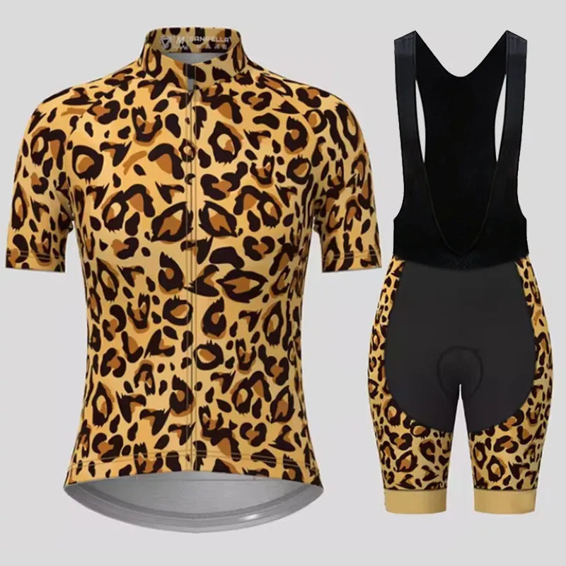 Men's Short Sleeve Bicycle Leopard print, MTB Cycling Clothing, Bike Uniform, Cycle Shirt, Racing Cycling Jersey Set, Summer