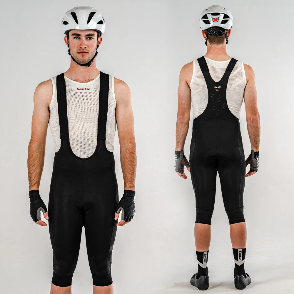 Santic Men's Summer Cycling Big Shorts Breathable Bicycle MTB 3/4 Bib Shorts Italian Shock Absorbing Cushion Bike Pants WM24C051