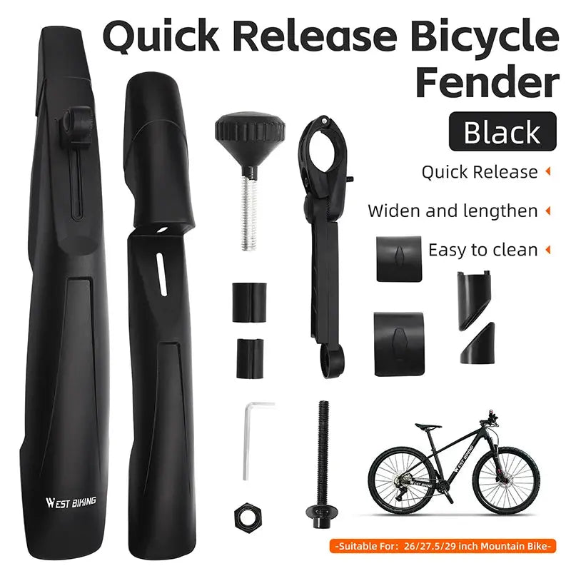 WEST BIKING Widen Bicycle Fender Mountain Bike Mudguard Quick Release For 26/27.5/29 Inch MTB Cycling Protector Bike Accessories PowerGlide Motors & Accessories