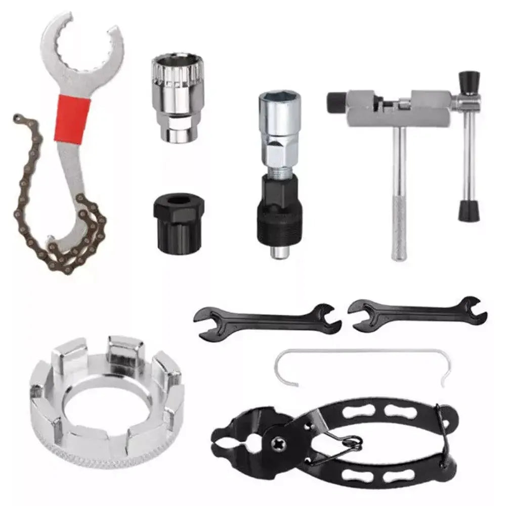 9PCS Bike Repair Tool Kit Crank Chain Cutter Extractor Freewheel Puller Crank Puller Spoke Wrench Complete Bike Maintenance Kits PowerGlide Motors & Accessories