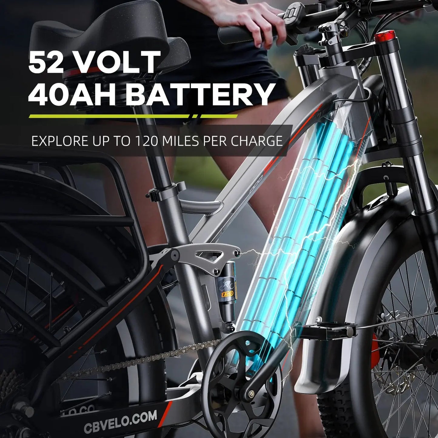 Cybervelo Strong Power Ebike, 5000W Motor Off Road Electric Bike, 100 Miles Long Range, 26"x4.0” Fat Tire, 40Ah Big Battery EK9 PowerGlide Motors & Accessories