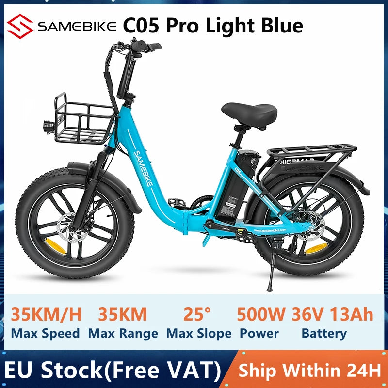 EU Stock Samebike C05 Pro Electric Bike 36V 13Ah Lithium Battery 500W Motor 35KM/H Max Speed 20" x 4.0 Fat Tire Mountain Bike