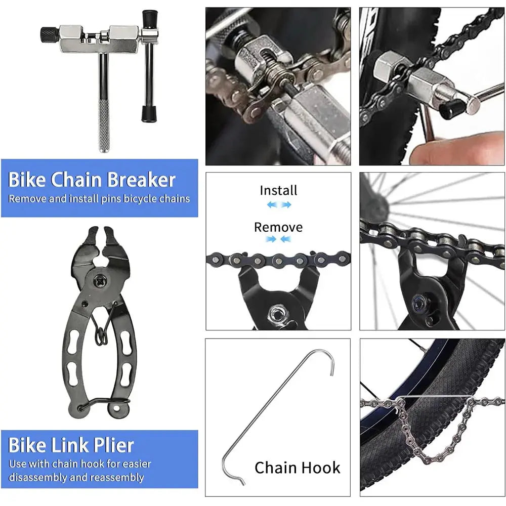 Bike Tool Kit Professional Bike Repair Tools with Cassette Remover Wrench Chain Breaker Cycling MTB Road Bike Maintenance Tool PowerGlide Motors & Accessories