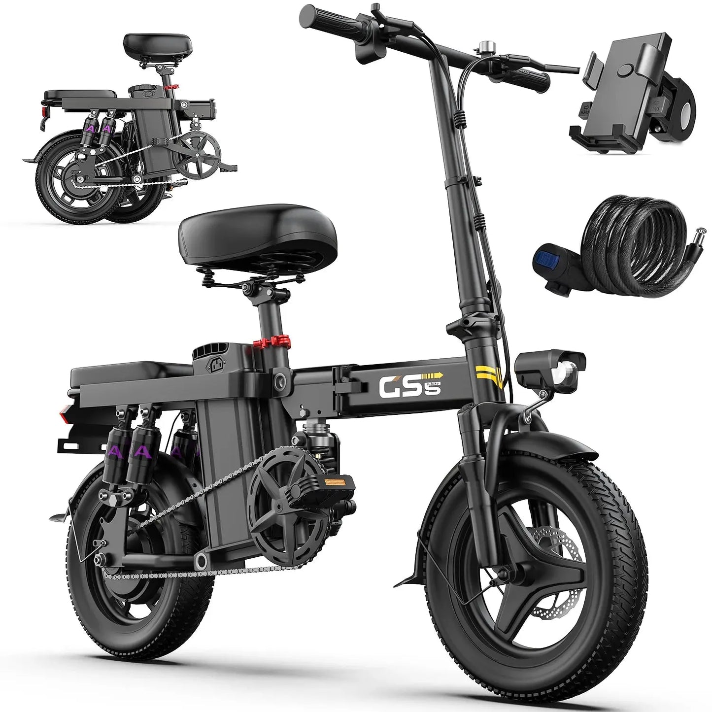 UPlee GS5 48V 15AH Battery EBike,30+MPH,740W Folding Electric Bike,35 Miles Max Range Electric Bike for Adults, 14" Fat Tire PowerGlide Motors & Accessories
