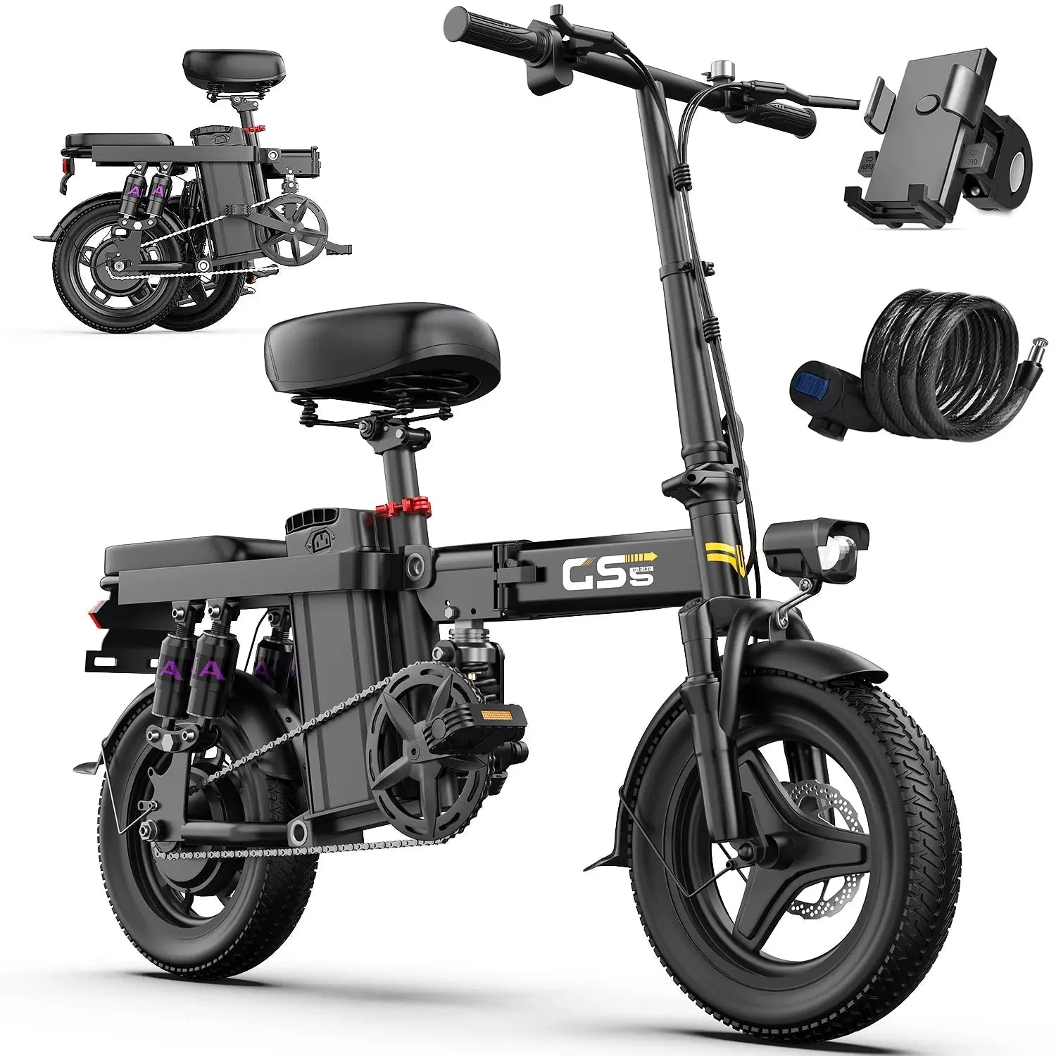 UPlee GS5 48V 15AH Battery EBike,30+MPH,740W Folding Electric Bike,35 Miles Max Range Electric Bike for Adults, 14" Fat Tire PowerGlide Motors & Accessories