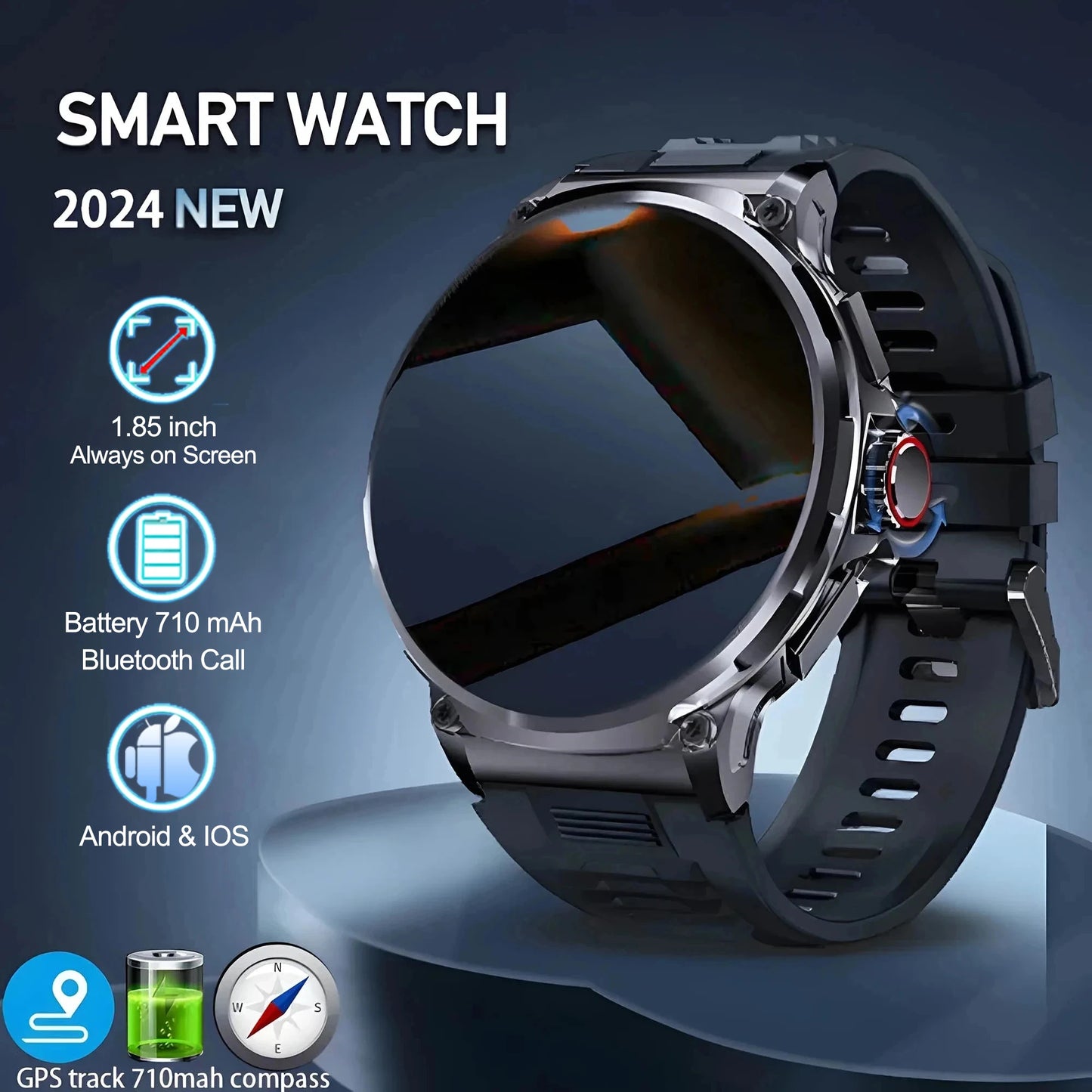 New 1.85-inch ultra AMOLED smartwatch, GPS track, HD Bluetooth call; 710 mah large battery 400+ dial, suitable for Huawei Xiaomi