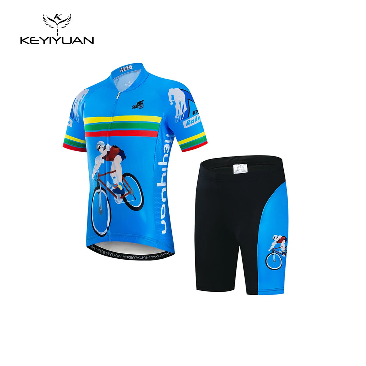 KEYIYUAN 2024 Summer Little Cute Short Sleeve Cycling Jersey Suit Child Bicycle Ride Clothing Kids Road Bike Sport Clothes