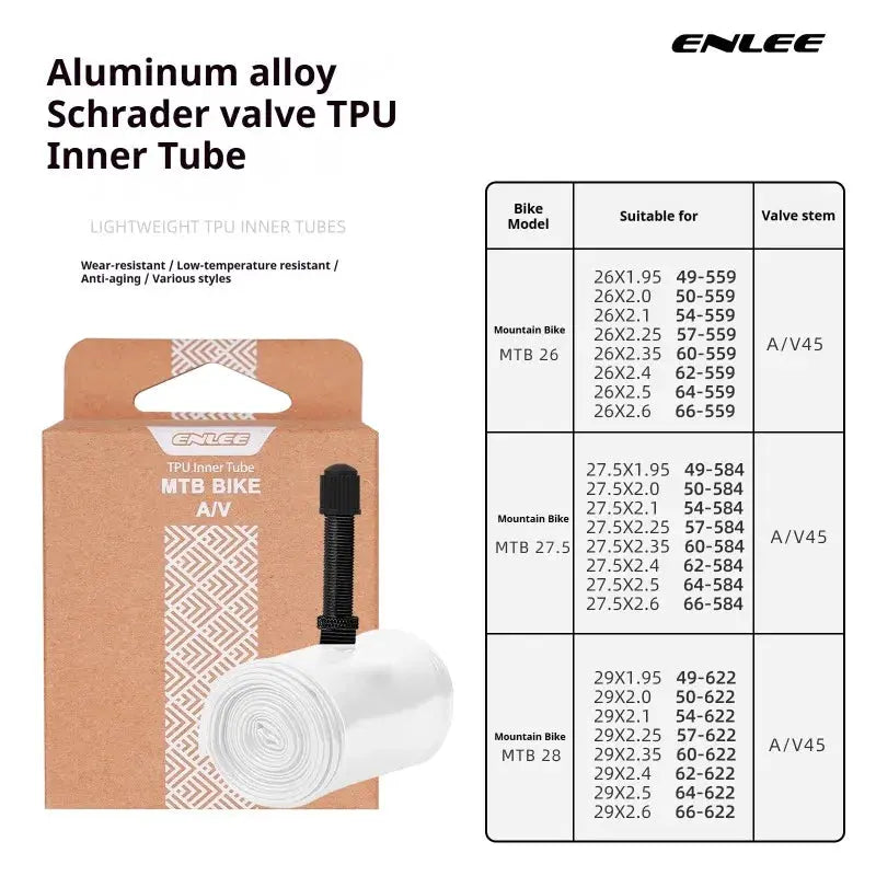 ENLEE Bike Inner Tube TPU Aluminum Alloy Schrader Valve MTB Bike Inner Tube 26/27.5/29in 45mm ultralight Inner Tube Bike Part PowerGlide Motors & Accessories