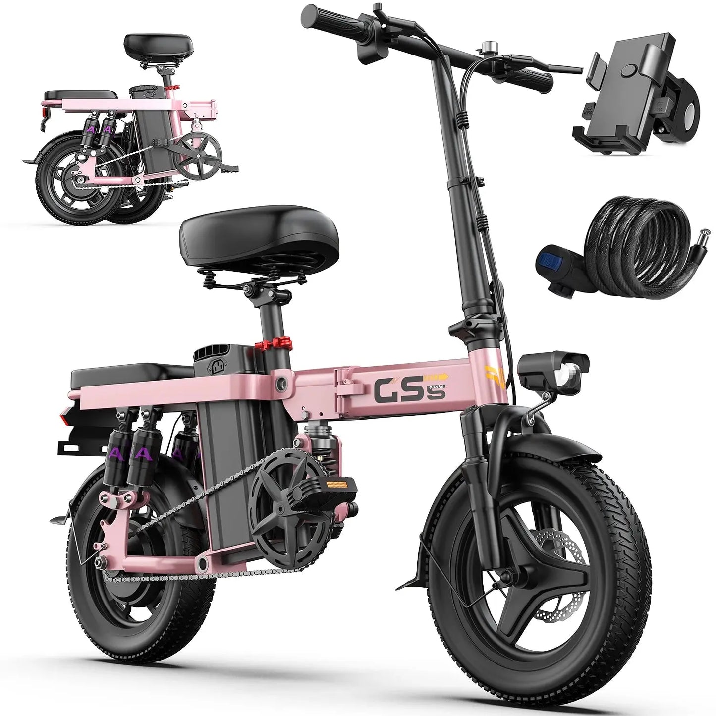 UPlee GS5 48V 15AH Battery EBike,30+MPH,740W Folding Electric Bike,35 Miles Max Range Electric Bike for Adults, 14" Fat Tire PowerGlide Motors & Accessories