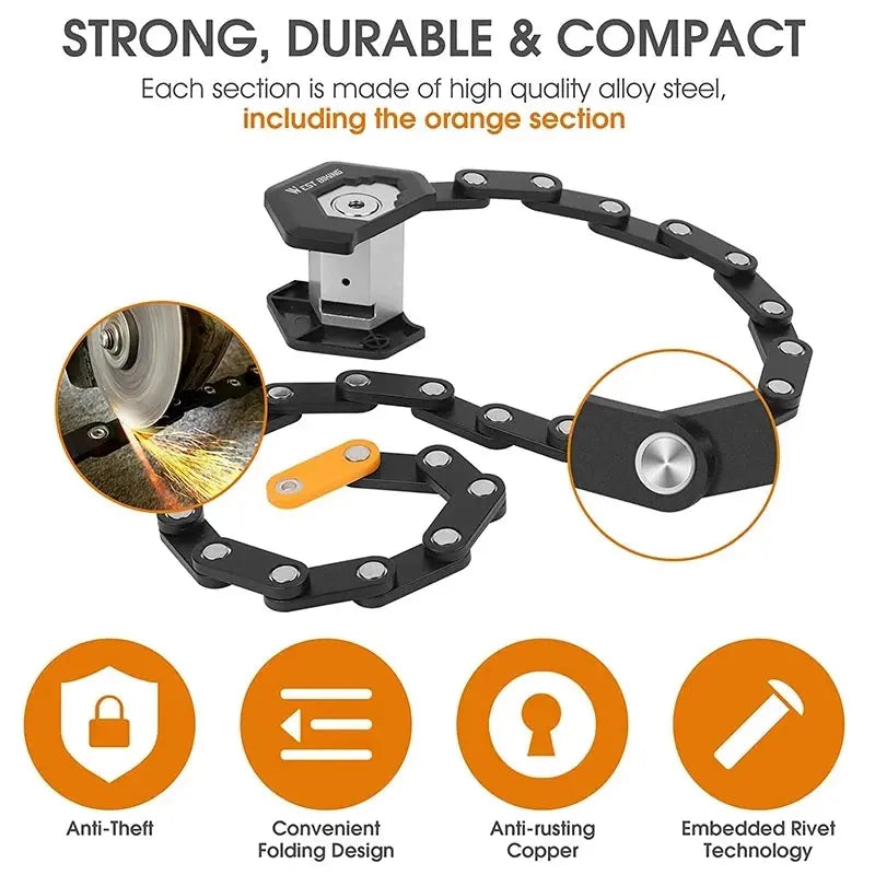 WEST BIKING Foldable Bicycle Lock MTB Road Bike Hamburg Lock High Security Anti-Theft Electric Scooter E-Bike Cycling Chain Lock PowerGlide Motors & Accessories