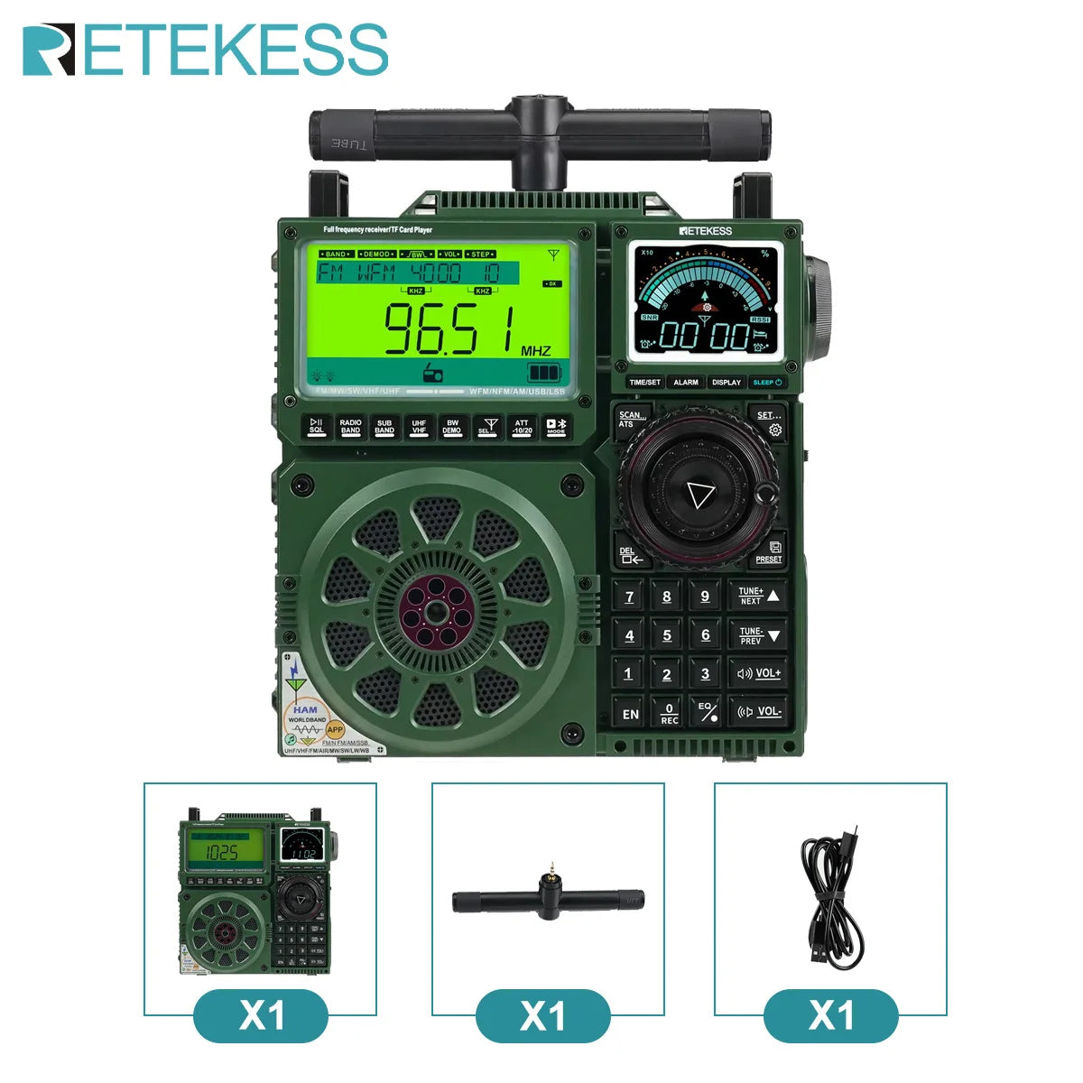 Retekess TR113 Portable Radio Flagship Fever Receiver Full Band Ham Radio Amateur Shortwave Antenna Bluetooth Radios VHF UHF SSB