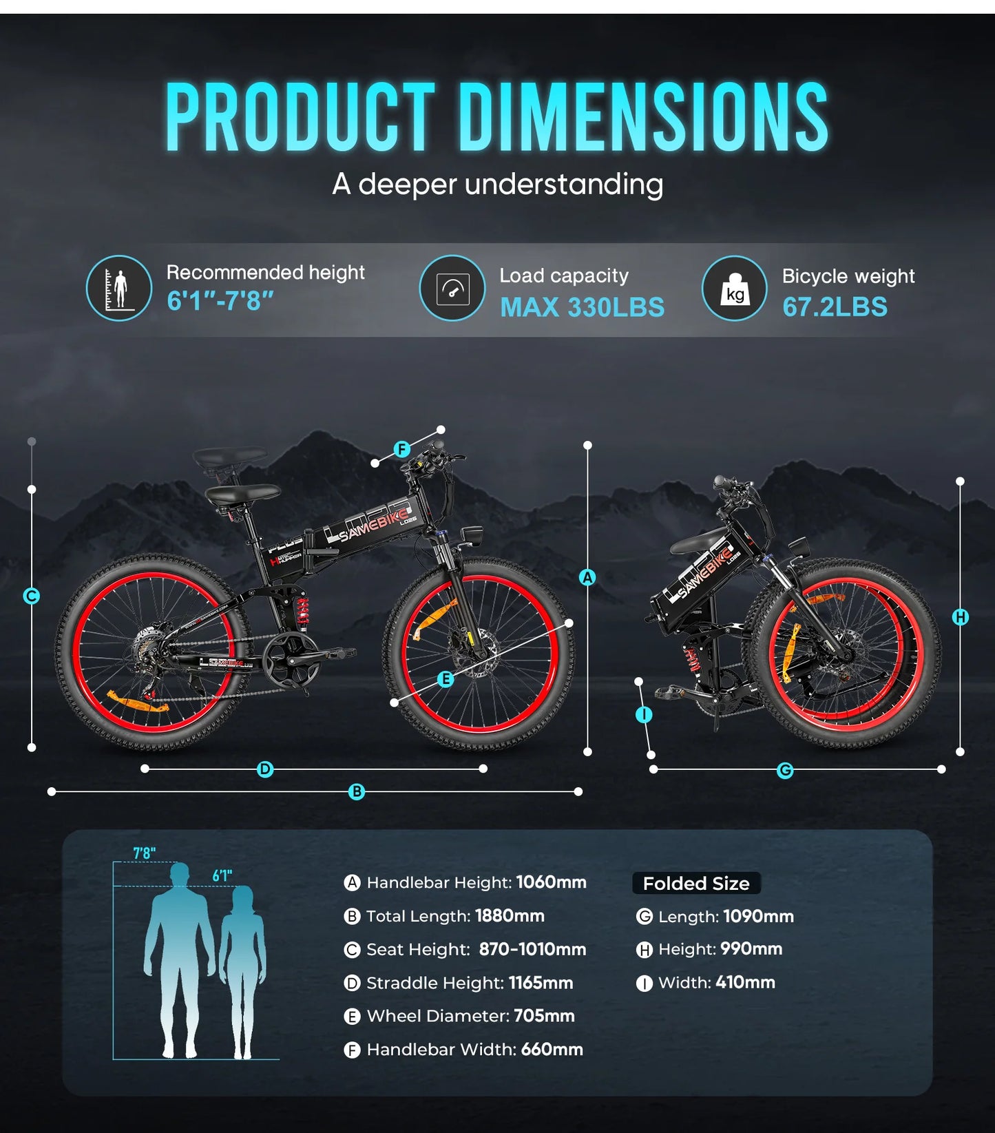 SAMEBIKE LO26 Plus Folding Electric Bicycle 1000W 48V15AH Hydraulic Brake Adult Electric Bike 26*3.0Inch Fat Tire Mountain Ebike