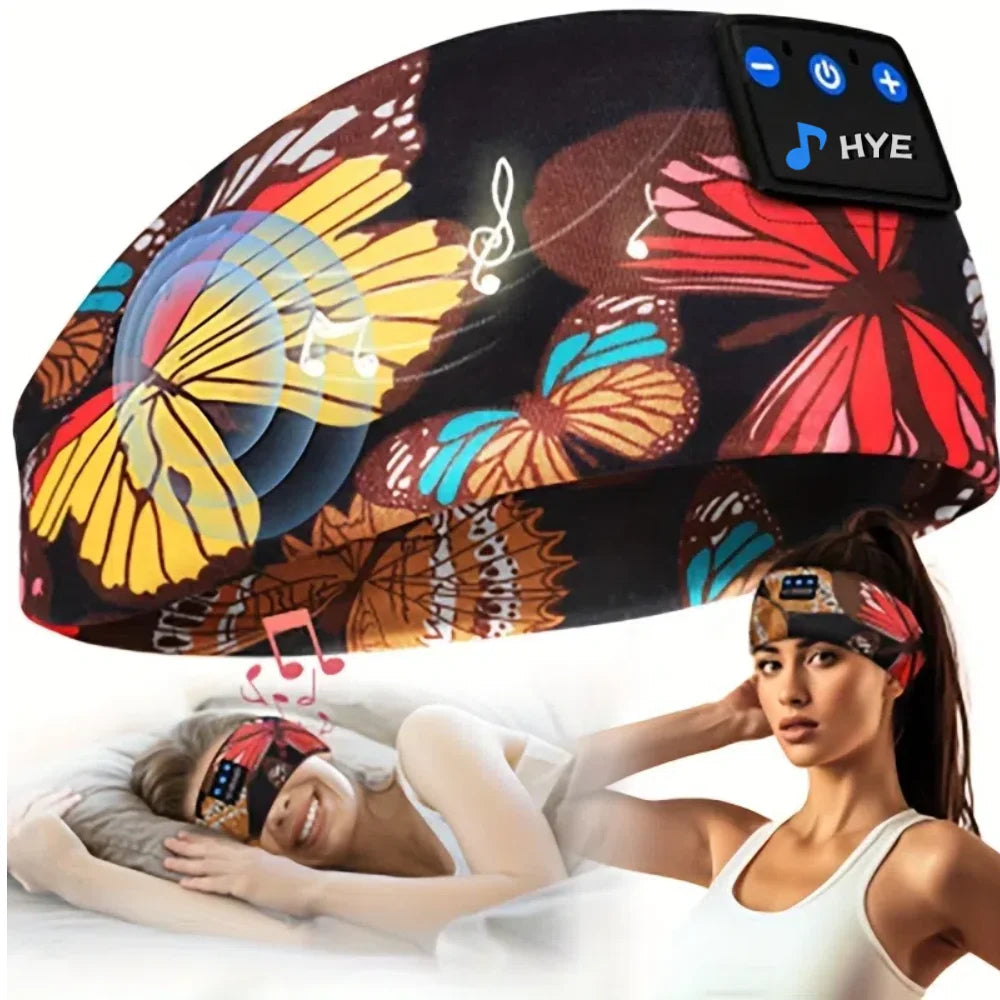 Butterfly Print Bluetooth Headband Sweatproof Sports Headset Workout Eye Mask Wireless for Sleep Workout Fit iPhone Android All