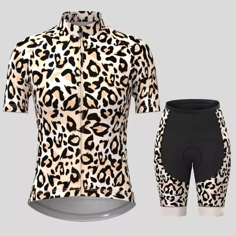 Men's Short Sleeve Bicycle Leopard print, MTB Cycling Clothing, Bike Uniform, Cycle Shirt, Racing Cycling Jersey Set, Summer