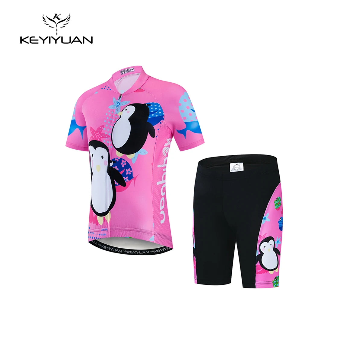 KEYIYUAN 2024 Summer Little Cute Short Sleeve Cycling Jersey Suit Child Bicycle Ride Clothing Kids Road Bike Sport Clothes