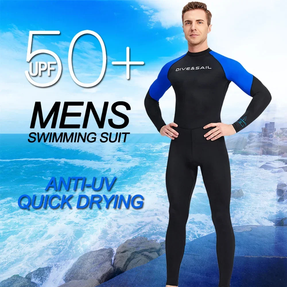 Men Long Sleeve Quick Dry Swimming Suit Adult Nylon Uv Protection Snorkeling Surfing Wetsuit Water Sports One-piece Diving Suit