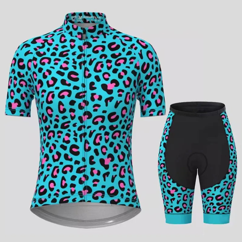 Men's Short Sleeve Bicycle Leopard print, MTB Cycling Clothing, Bike Uniform, Cycle Shirt, Racing Cycling Jersey Set, Summer