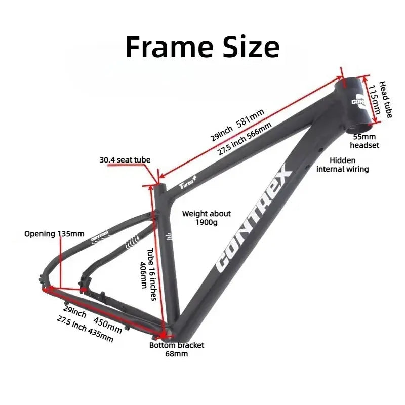 MTB Mountain Bike Frame 27.5/29 Inches Middle Pipe Height 406mm Aluminum Alloy Material Weight 1900G Disc Brake Internal Wiring PowerGlide Motors & Accessories