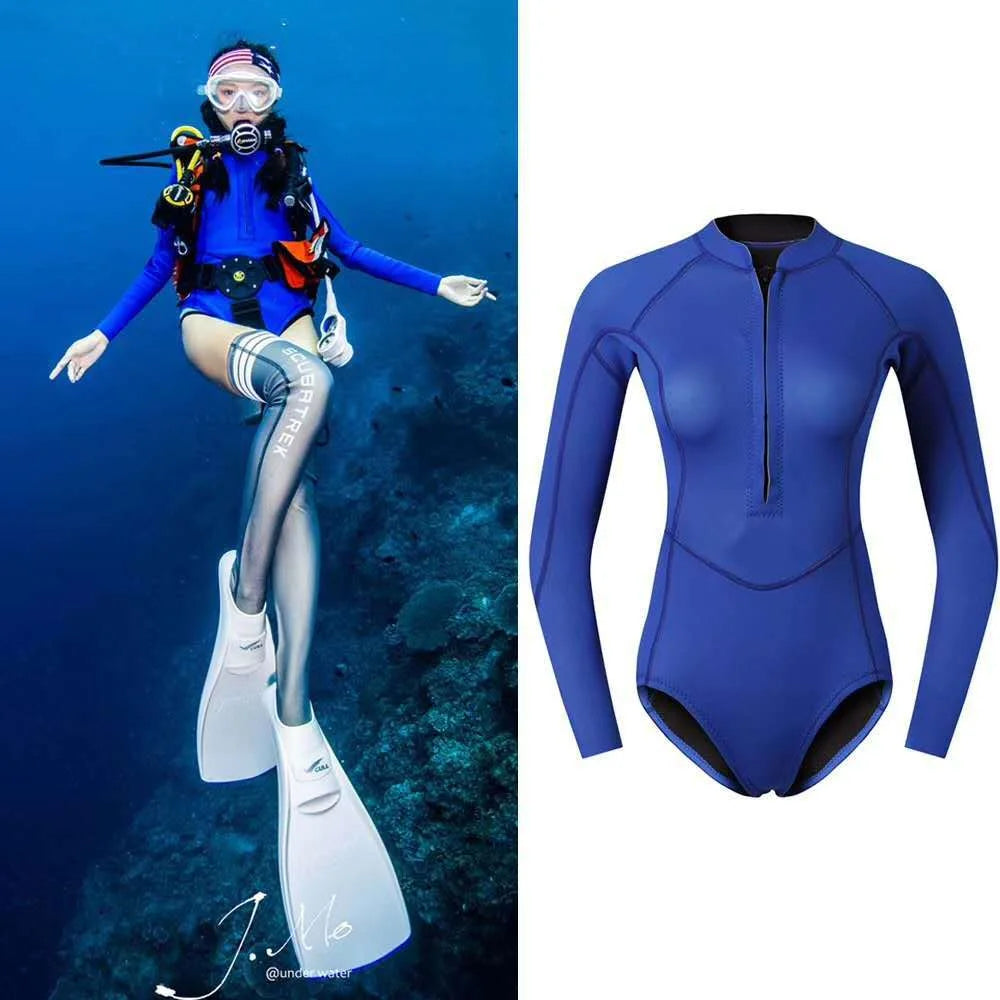 Summer Women 2MM Neoprene Bikini Wetsuit With Stocking Set Long Sleeve Diving Suit Sun-proof Surfing Snorkeling Thermal Swimwear