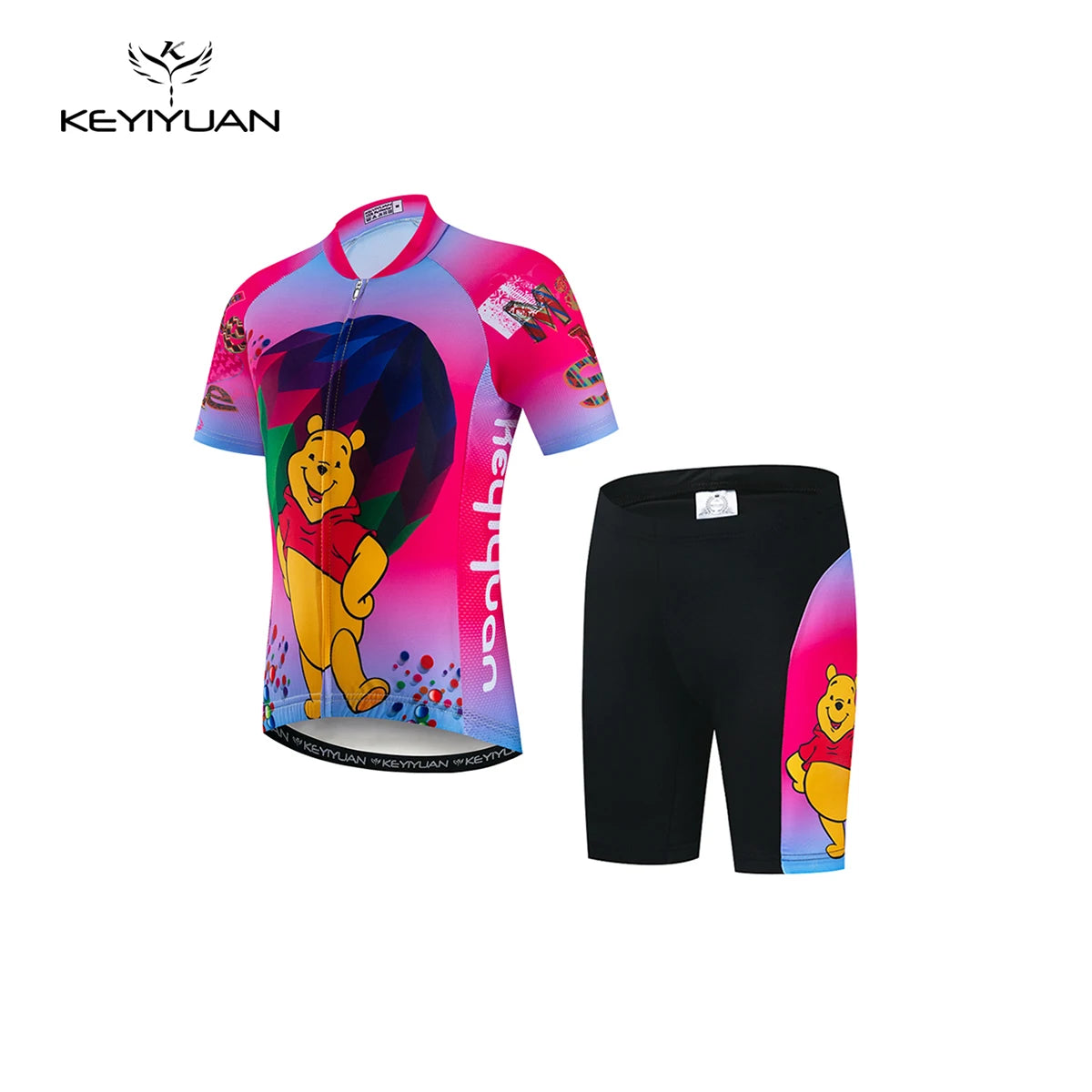 KEYIYUAN 2024 Summer Little Cute Short Sleeve Cycling Jersey Suit Child Bicycle Ride Clothing Kids Road Bike Sport Clothes