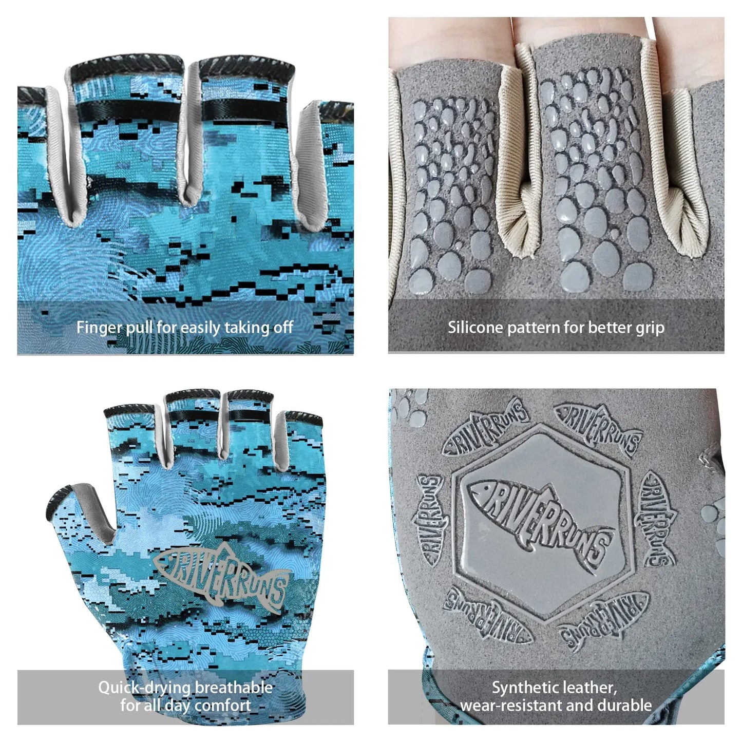 Fishing Gloves UPF50+ Sun Gloves Fingerless Fishing Gloves Lightweight Breathable Fishing Gloves Men for Kayaking Paddling