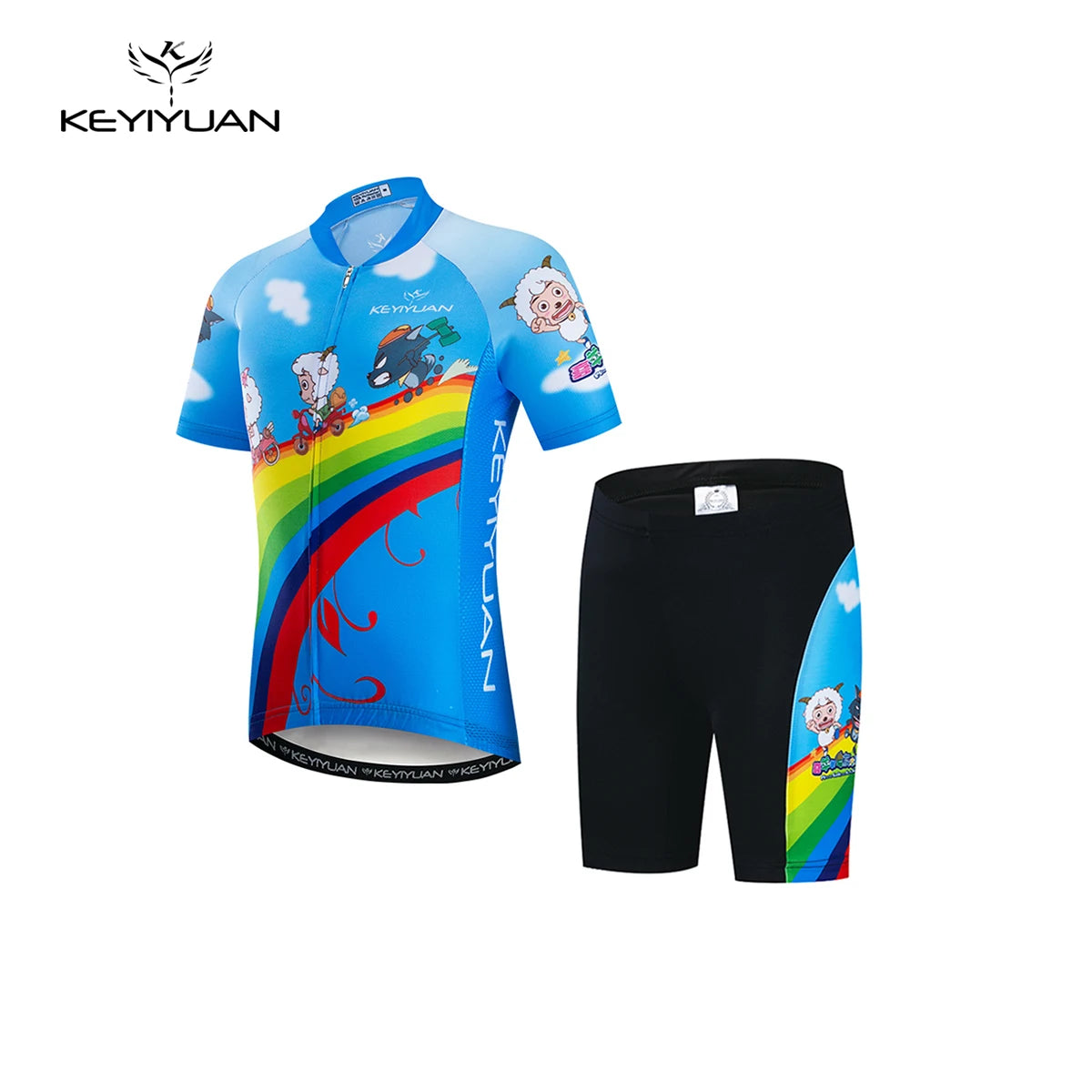 KEYIYUAN 2024 Summer Little Cute Short Sleeve Cycling Jersey Suit Child Bicycle Ride Clothing Kids Road Bike Sport Clothes