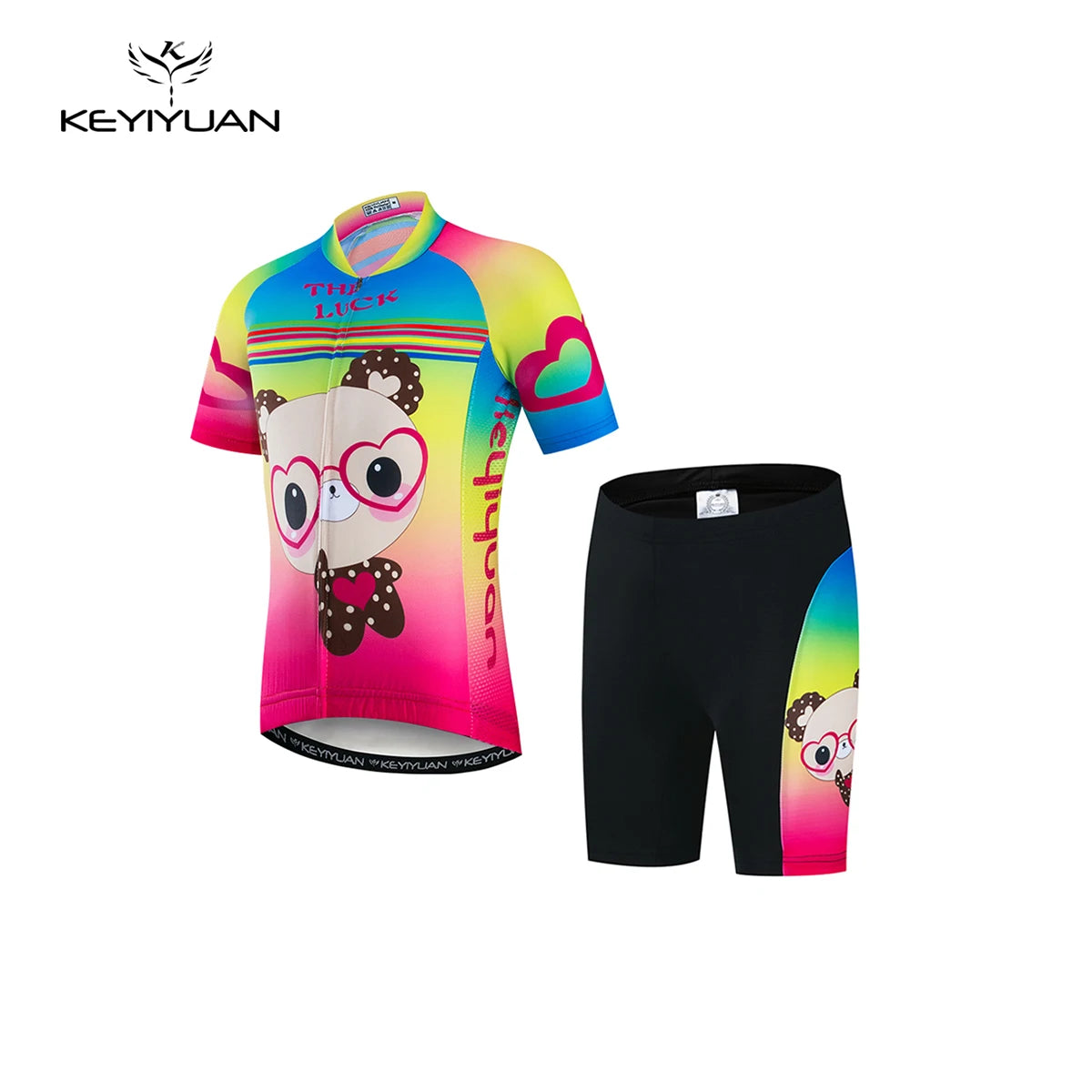 KEYIYUAN 2024 Summer Little Cute Short Sleeve Cycling Jersey Suit Child Bicycle Ride Clothing Kids Road Bike Sport Clothes