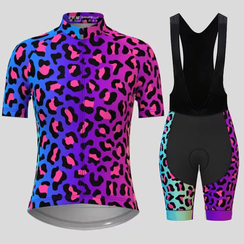 Men's Short Sleeve Bicycle Leopard print, MTB Cycling Clothing, Bike Uniform, Cycle Shirt, Racing Cycling Jersey Set, Summer