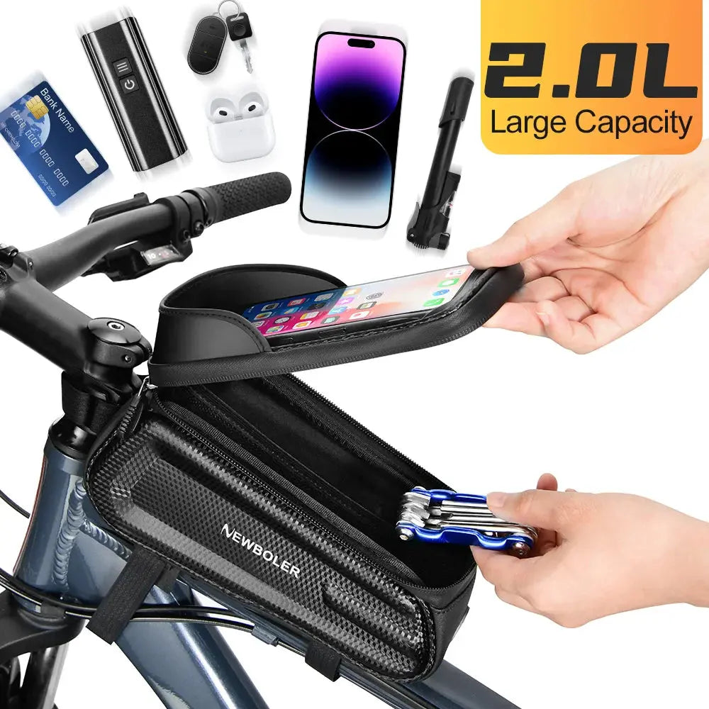 NEWBOLER 2L Bicycle Bag Cycling Top Front Tube Frame Bag Waterproof 7.2Inches Phone Case Storage Touch Screen MTB Road Bike Bag PowerGlide Motors & Accessories