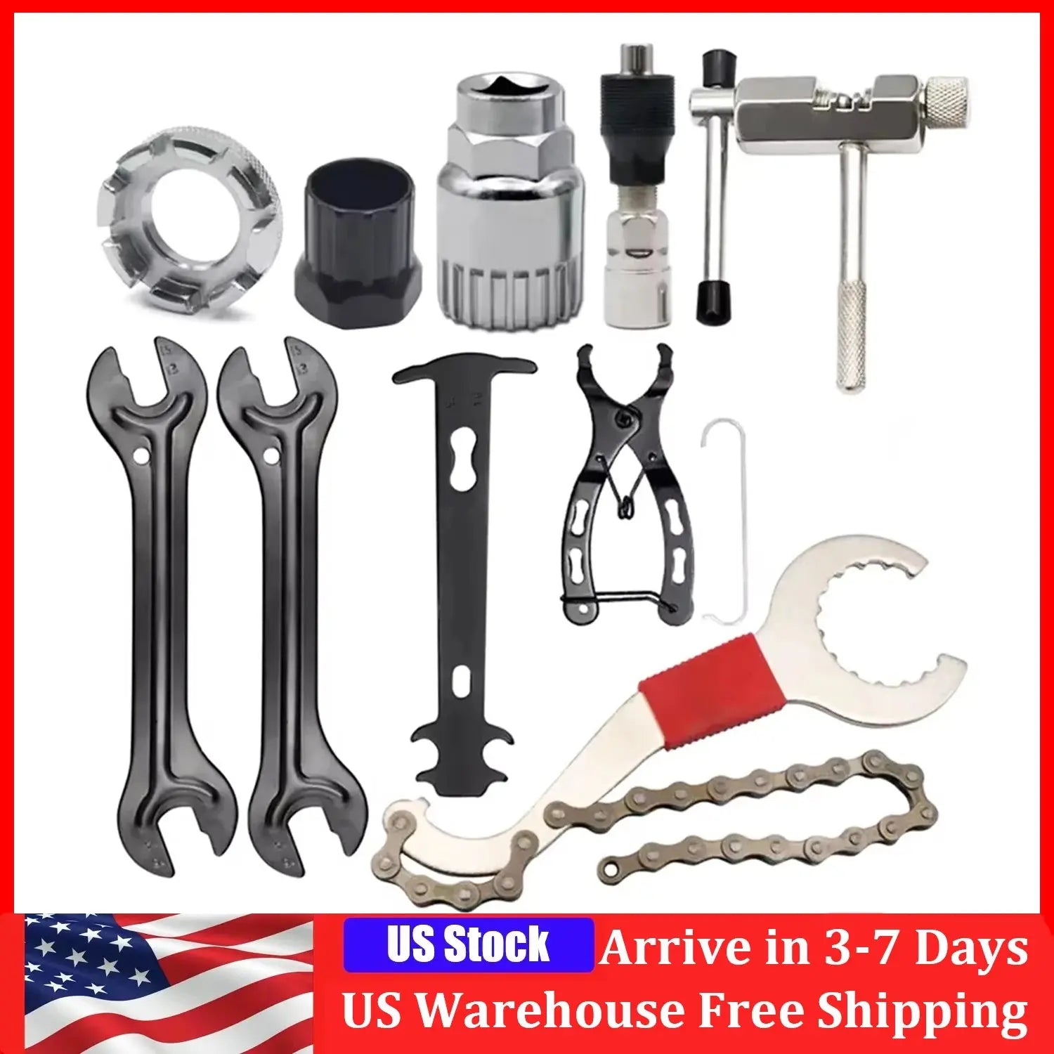 9PCS Bike Repair Tool Kit Crank Chain Cutter Extractor Freewheel Puller Crank Puller Spoke Wrench Complete Bike Maintenance Kits PowerGlide Motors & Accessories