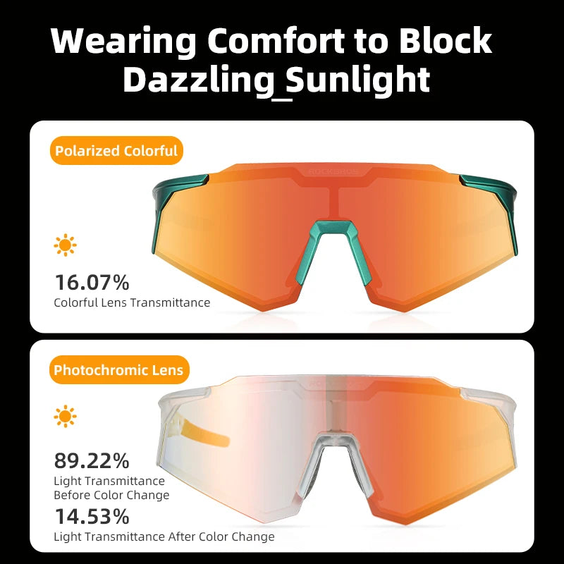 ROCKBROS Bicycle Glasses Photochromic / Polarized Lens Bike Sunglasses Eyewear Sun Protect Sports MTB Road Adult Cycling Glasses