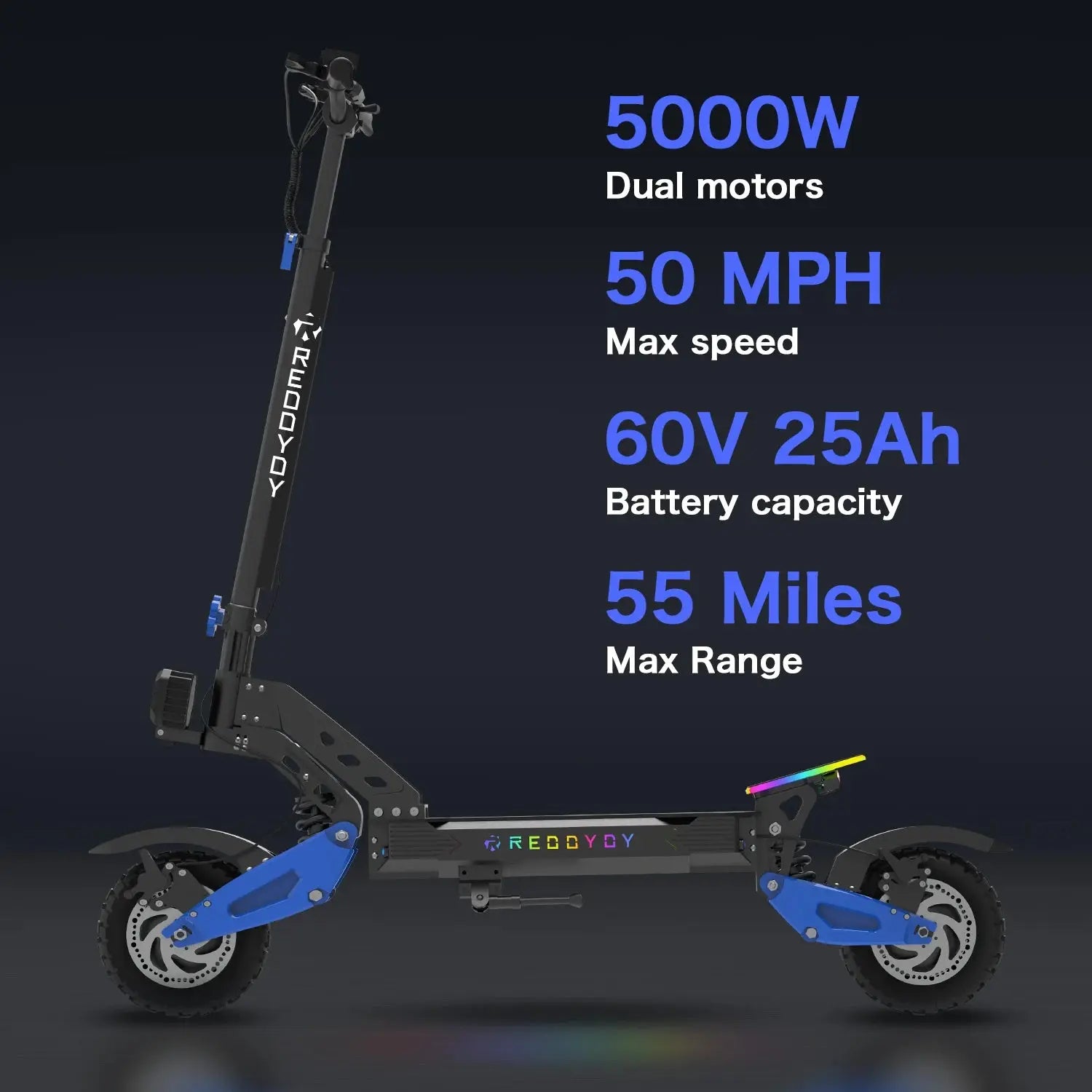 Electric Offroad Scooter - 50 MPH Fastest Dual Motor Adult Scooter, 5000W Peak, 55-Mile Long Range, 10.5" Off-Road Tires,60V25ah PowerGlide Motors & Accessories