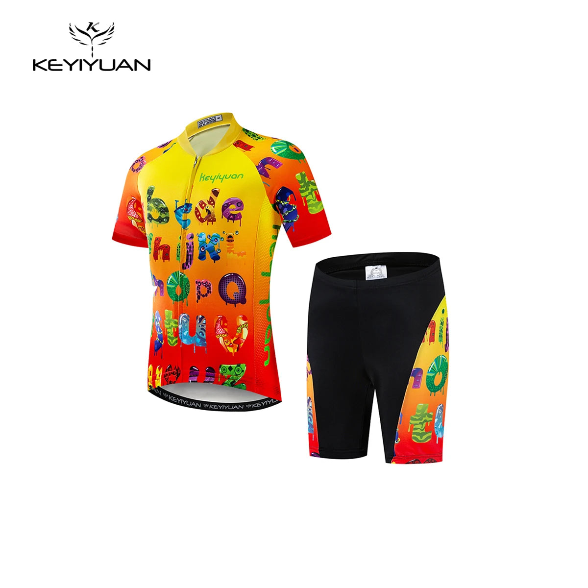 KEYIYUAN 2024 Summer Little Cute Short Sleeve Cycling Jersey Suit Child Bicycle Ride Clothing Kids Road Bike Sport Clothes