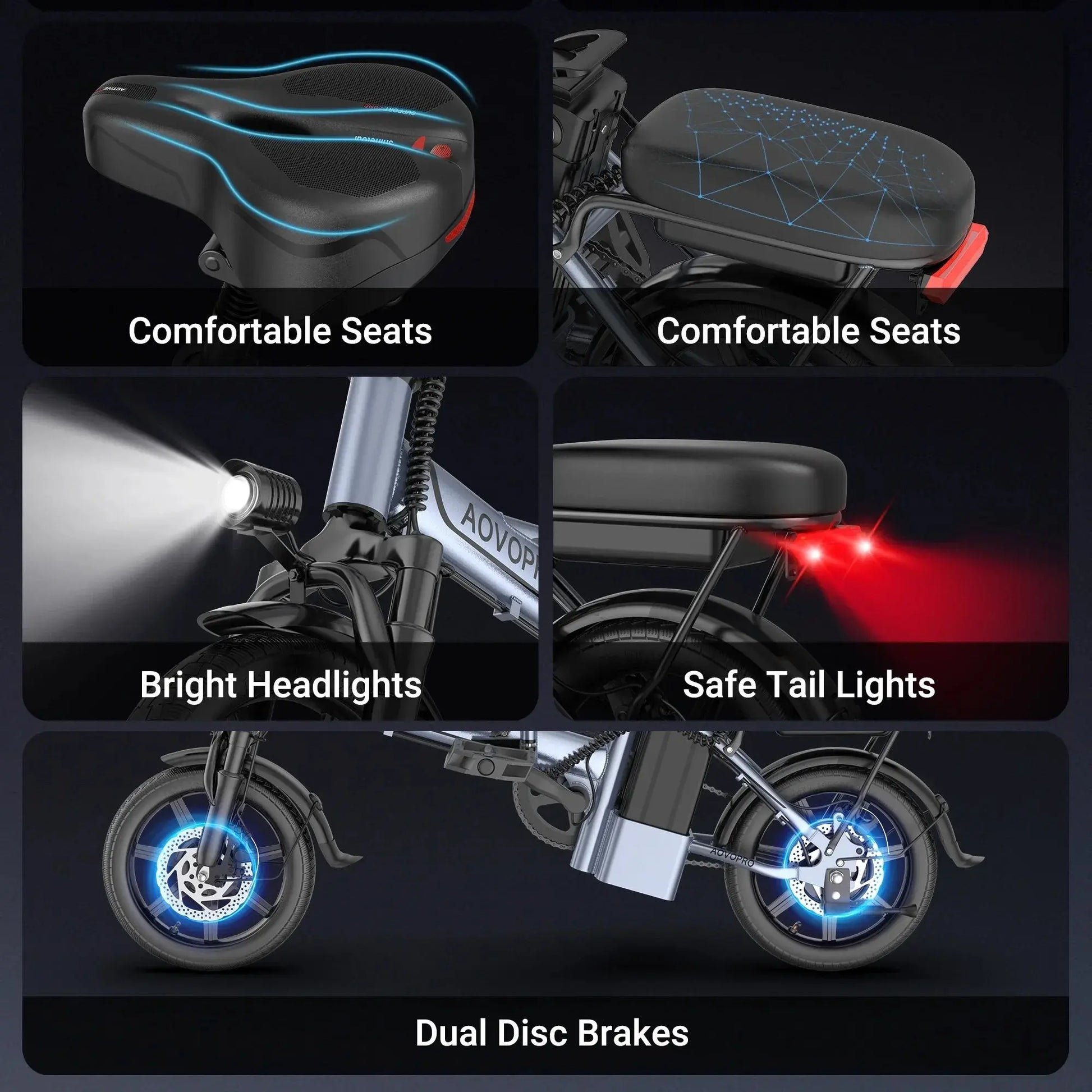AOVOPRO 14'' EB60 Foldable Electric Bike 500W 48V 10.4AH Battery 22MPH Max Speed 28Miles Long Range with Two Seats for Adult PowerGlide Motors & Accessories
